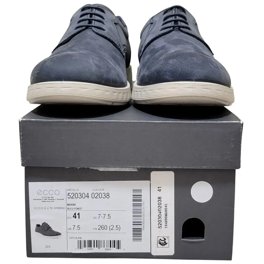 Ecco Men S Lite Hybrid Plain Toe Oxfords Size US 7 EU 41 Marine Blue Leather